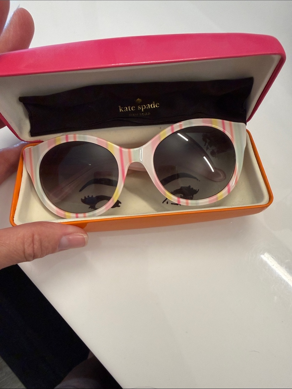 kate spade Striped Cat-Eye Sunglasses in Pink, Yellow & Cream - Picture 5 of 5